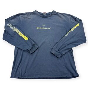 Y2K Quiksilver T-Shirt Men's XL Navy Blue Spell Out Logo Long Sleeve Thrashed